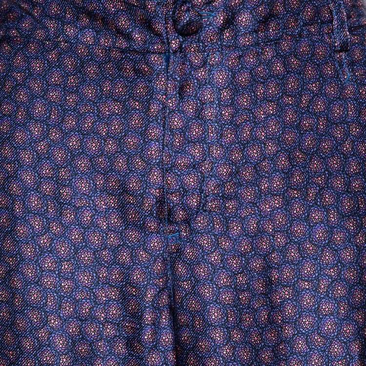 Pre Owned Roberto Cavalli Blue Floral Print Silk Wide Leg Pants L