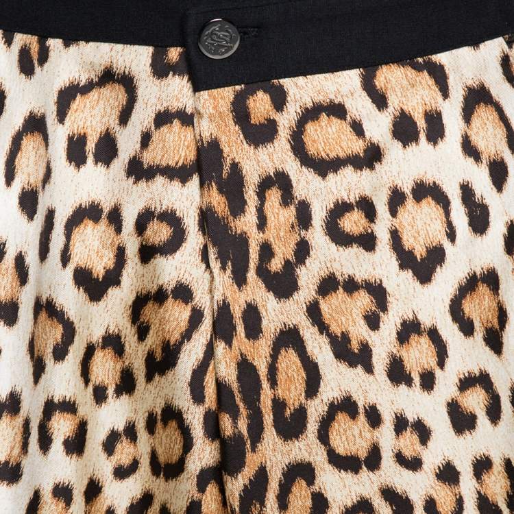 مملوكة مسبقًا Roberto Cavalli Beige Leopard Print Silk Gathered Waist Pants L