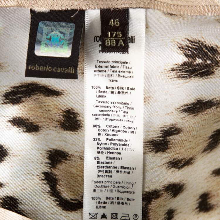 مملوكة مسبقًا Roberto Cavalli Beige Leopard Print Silk Gathered Waist Pants L