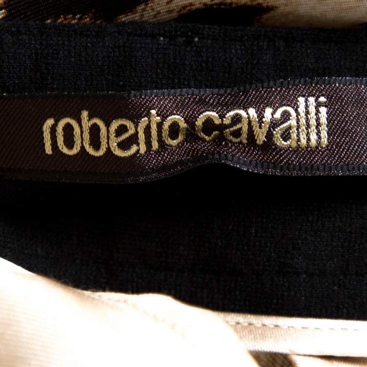 مملوكة مسبقًا Roberto Cavalli Beige Leopard Print Silk Gathered Waist Pants L