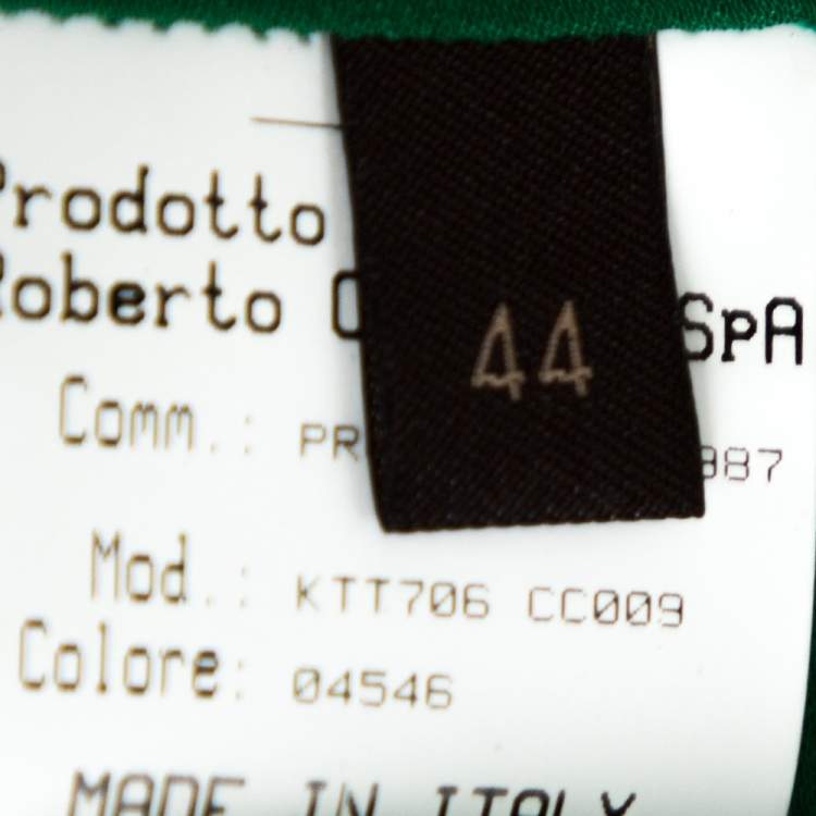 Pre Owned Roberto Cavalli Green Silk Neck Tie Detail Long Sleeve Blouse M