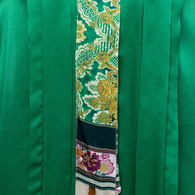 Pre Owned Roberto Cavalli Green Silk Neck Tie Detail Long Sleeve Blouse M