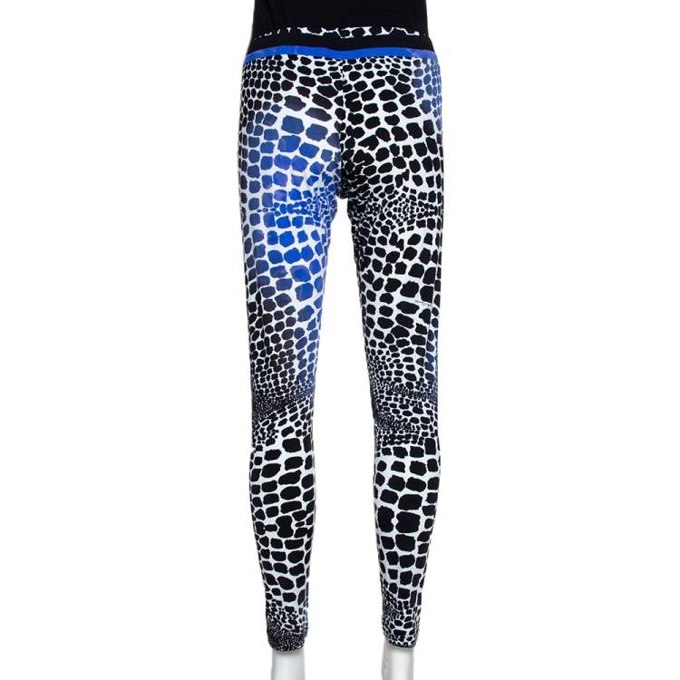 Pre Owned Roberto Cavalli Black & Blue Animal Print Stretch Knit Leggings L