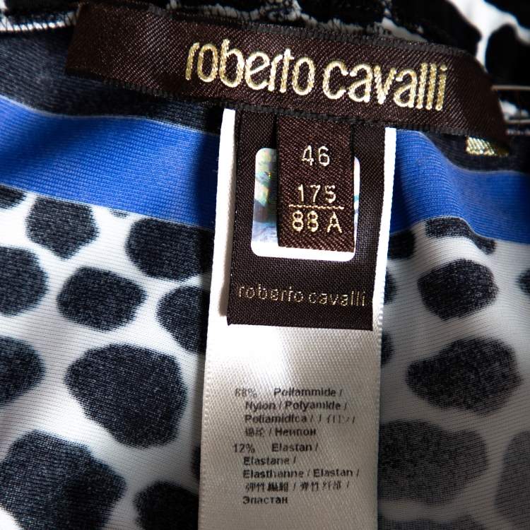 Pre Owned Roberto Cavalli Black & Blue Animal Print Stretch Knit Leggings L