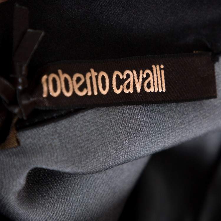 Pre Owned Roberto Cavalli Black Floral Printed Silk Balloon Sleeve Blouse M