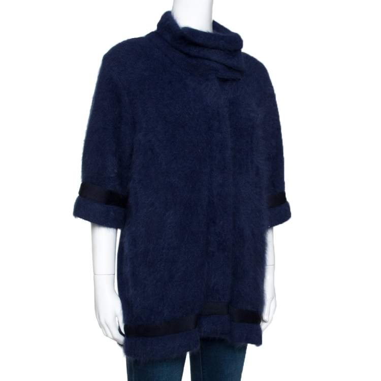Pre Owned Roberto Cavalli Navy Blue Mohair Short Sleeve Jacket M