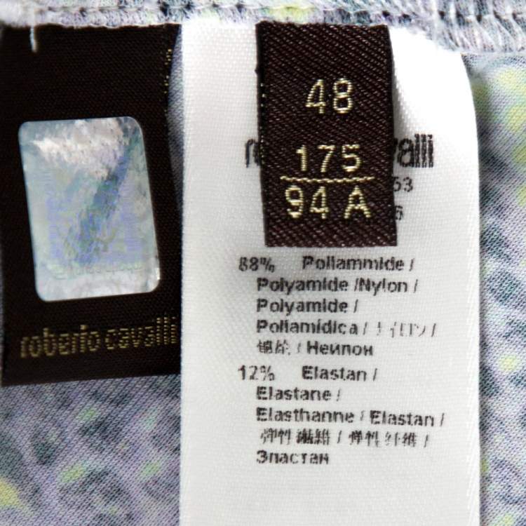 Pre Owned Roberto Cavalli Purple Snakeskin Printed Stretch Jersey Maxi Skirt L 