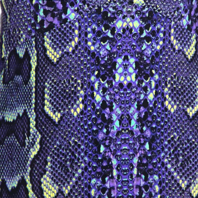 Pre Owned Roberto Cavalli Purple Snakeskin Printed Stretch Jersey Maxi Skirt L 