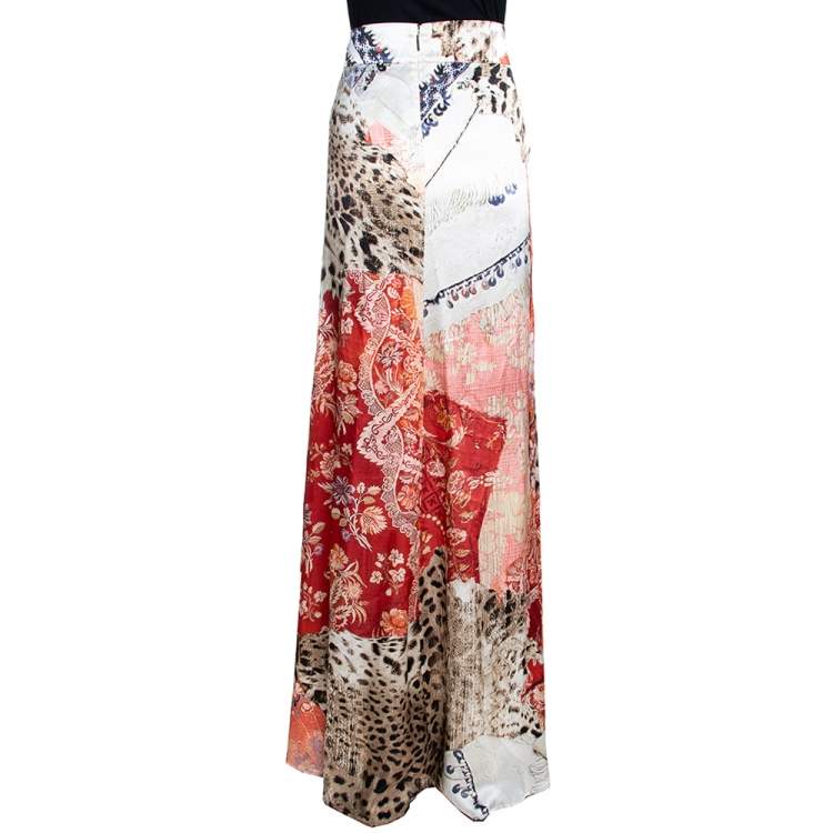 Pre Owned Roberto Cavalli Multicolor Printed Silk Pleated Pocket Detail Maxi Skirt L