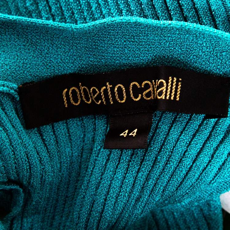 مملوكة مسبقًا Roberto Cavalli Teal Rib Knit Racerback Top M 