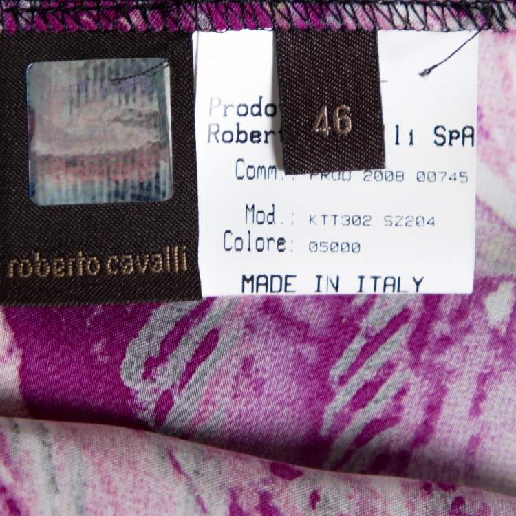 Pre Owned Roberto Cavalli Black & Fuschia Floral Printed Silk Pleated Detail Maxi Skirt L