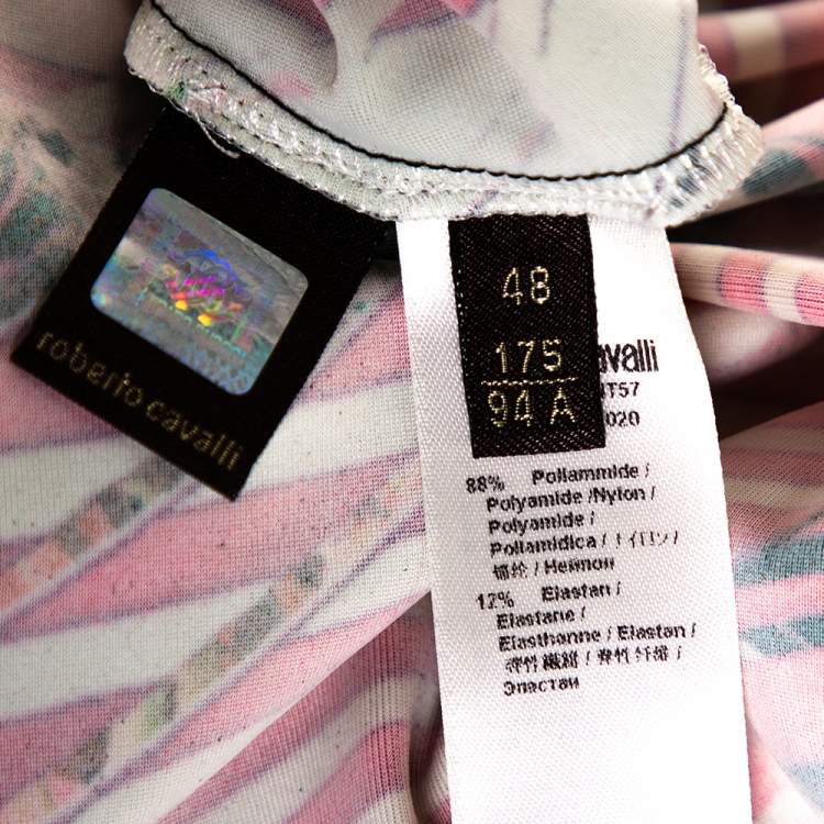 Pre Owned Roberto Cavalli Pink Abstract Printed Jersey Flared Maxi Skirt L 