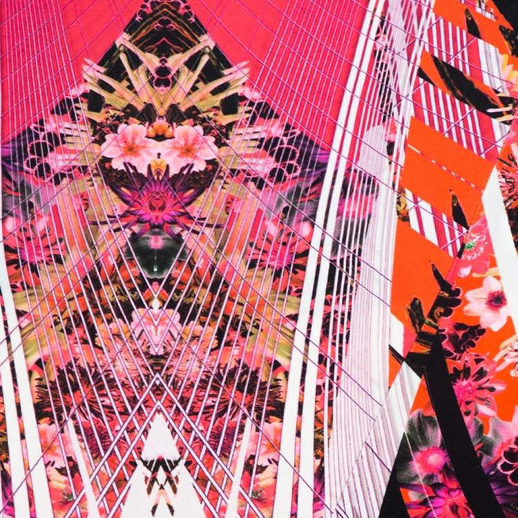 Pre Owned Roberto Cavalli Pink Abstract Printed Jersey Flared Maxi Skirt L 