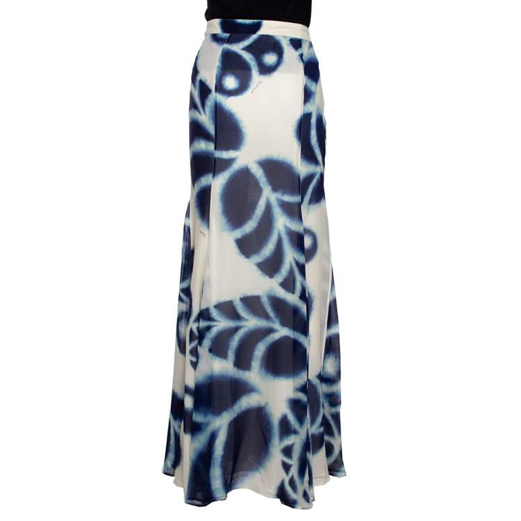 Pre Owned Roberto Cavalli Blue Tie Dye Printed Chiffon Maxi Skirt L 