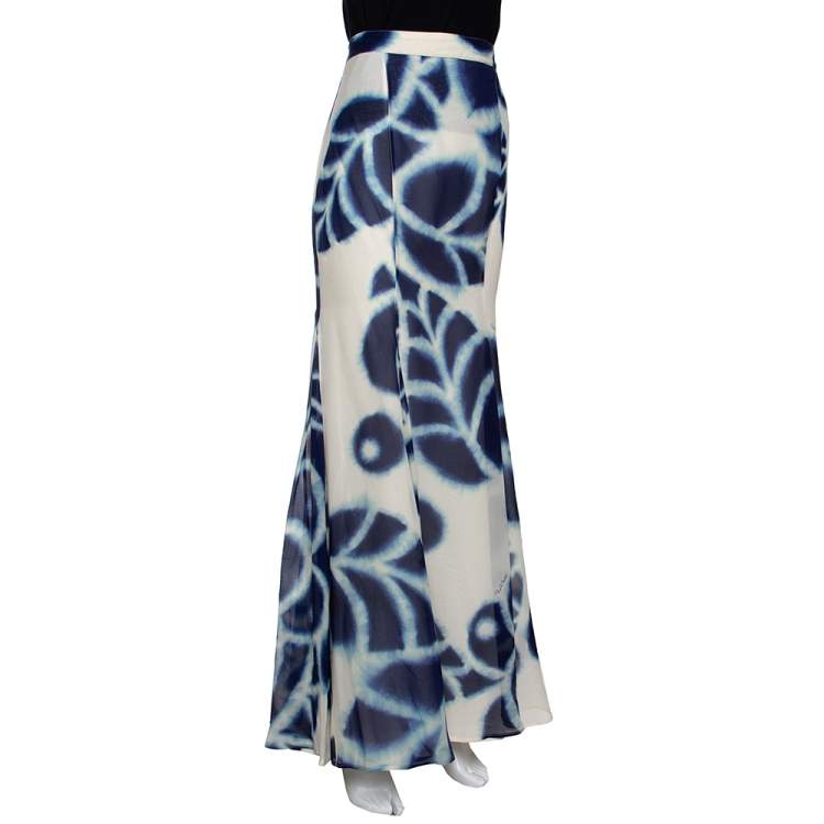 Pre Owned Roberto Cavalli Blue Tie Dye Printed Chiffon Maxi Skirt L 