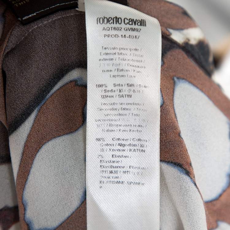 Pre Owned Roberto Cavalli Multicolor Abstract Animal Printed Silk Crepe Short Sleeve Top L 