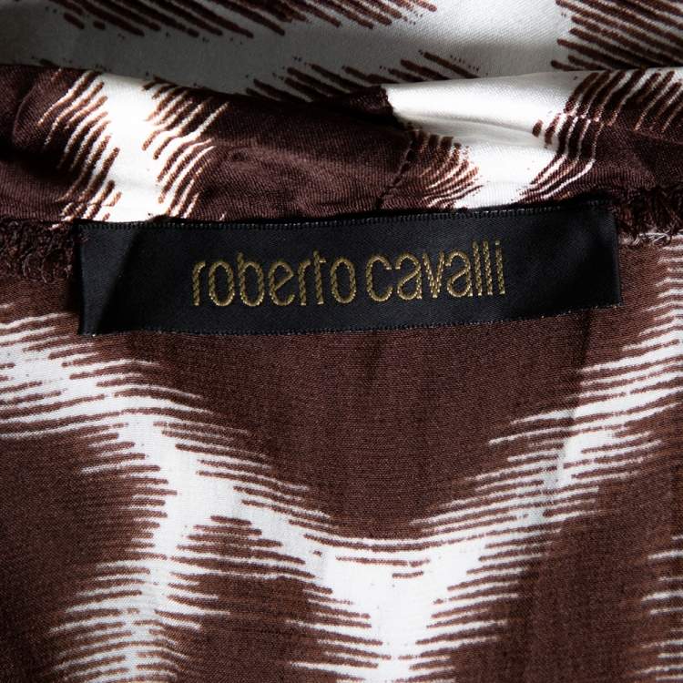 Pre Owned Roberto Cavalli Brown Printed Silk Satin Sleeveless Top L