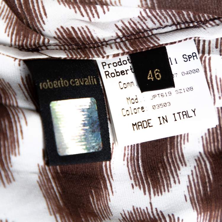Pre Owned Roberto Cavalli Brown Printed Silk Satin Sleeveless Top L