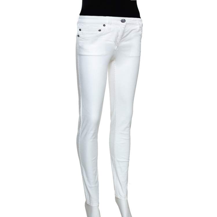 Pre Owned Roberto Cavalli White Denim Logo Embroidered Skinny Jeans S 