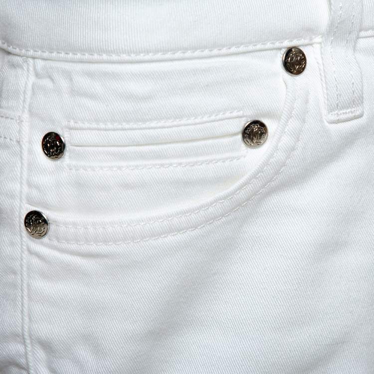 Pre Owned Roberto Cavalli White Denim Logo Embroidered Skinny Jeans S 