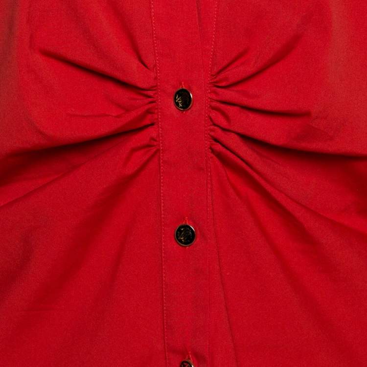 Pre Owned Roberto Cavalli Red Stretch Cotton Button Front Shirt L 