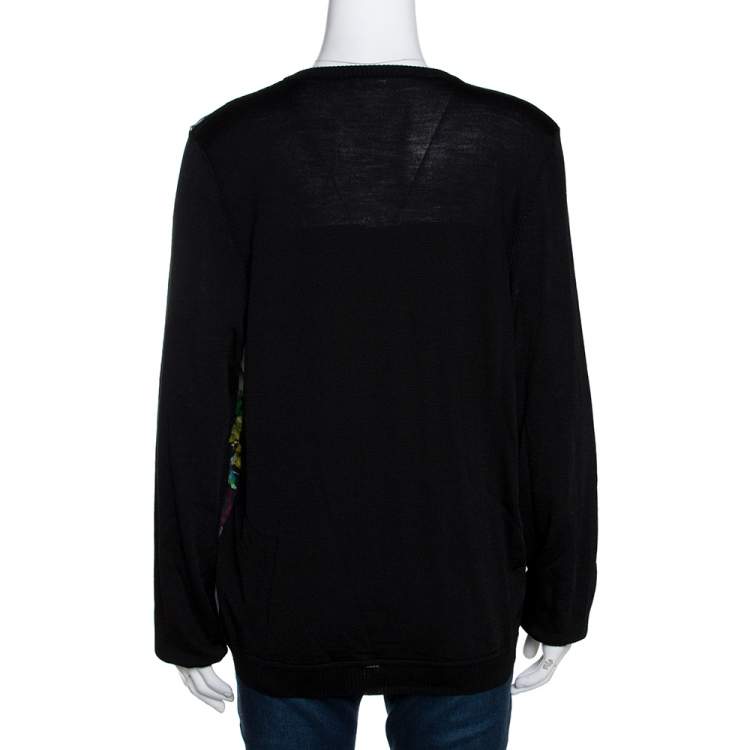 Pre Owned Roberto Cavalli Multicolor Printed Silk & Knit Double Layer Cardigan L 