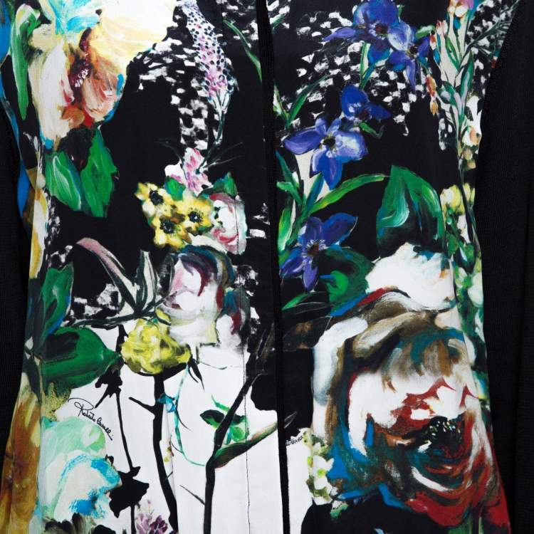 Pre Owned Roberto Cavalli Multicolor Printed Silk & Knit Double Layer Cardigan L 