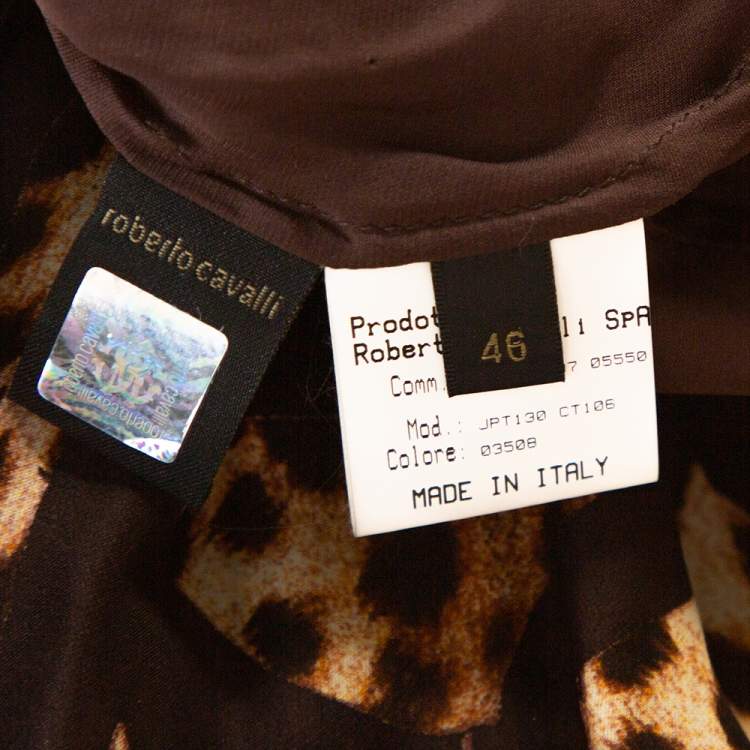 Pre Owned Roberto Cavalli Brown Animal Print Silk Ruffled Dress L