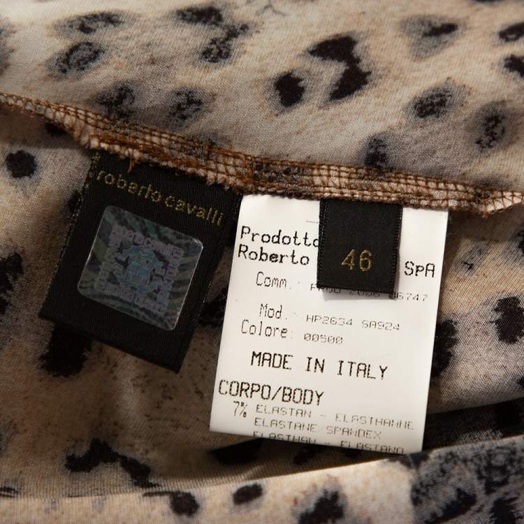 Pre Owned Roberto Cavalli Brown Animal Print Silk Lace Trim Camisole Top L