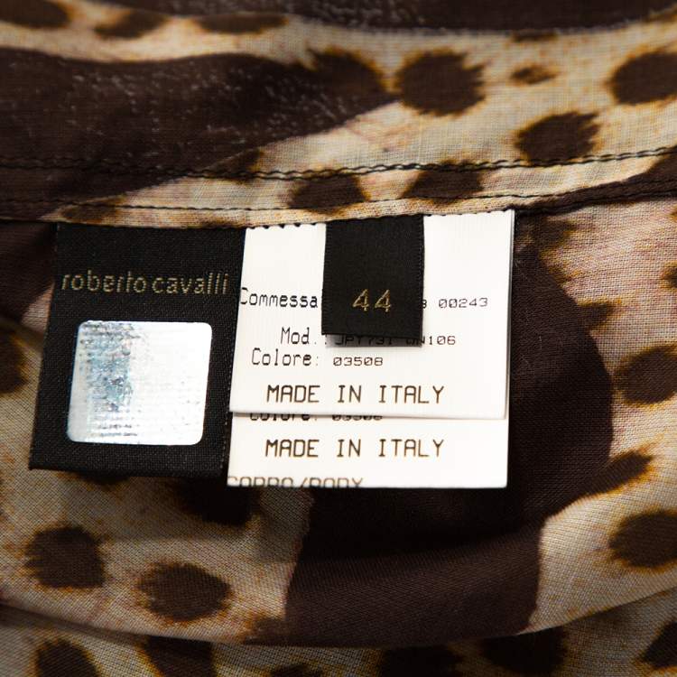 Pre Owned Roberto Cavalli Brown Animal Print Cotton Ruffled Top M