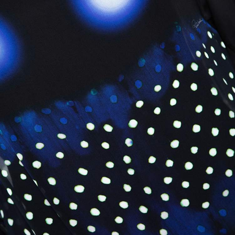 Pre Owned Roberto Cavalli Blue & Black Printed Silk Sheer Blouse S