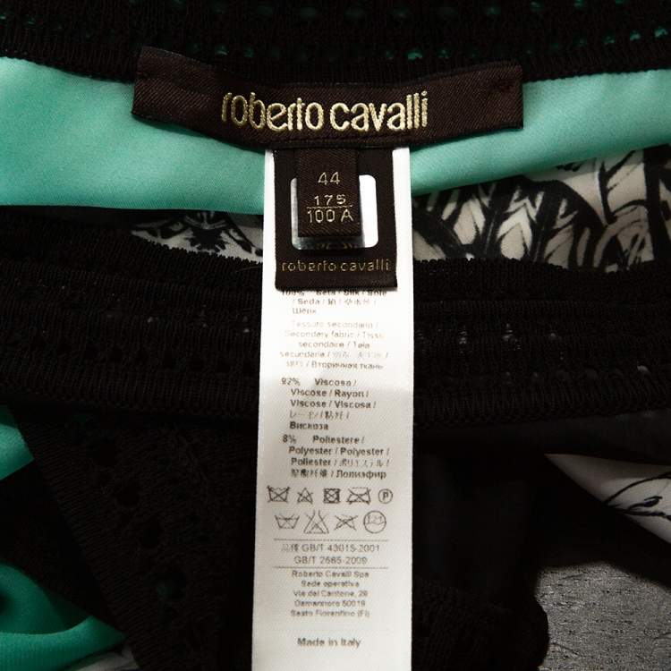 Pre Owned Roberto Cavalli Mint Green Abstract Printed Silk Contrast Knit Trim Kaftan Top M