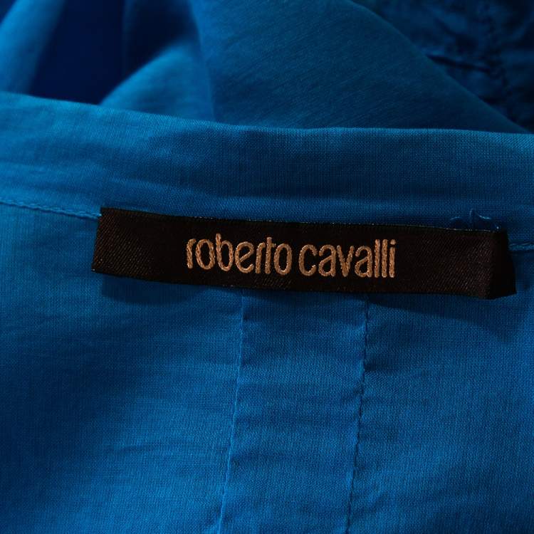مملوكة مسبقًا Roberto Cavalli Blue Cotton Tiered Sleeve Pintucked Detail Shirt L