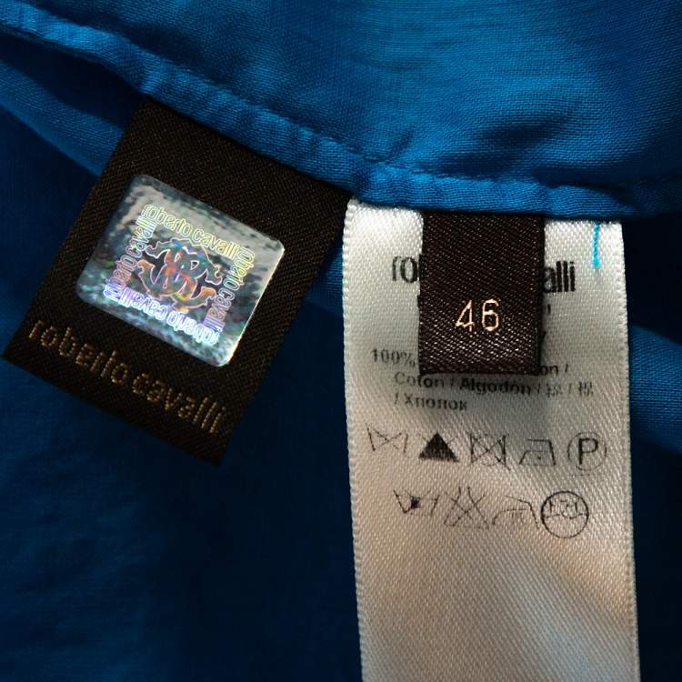 مملوكة مسبقًا Roberto Cavalli Blue Cotton Tiered Sleeve Pintucked Detail Shirt L
