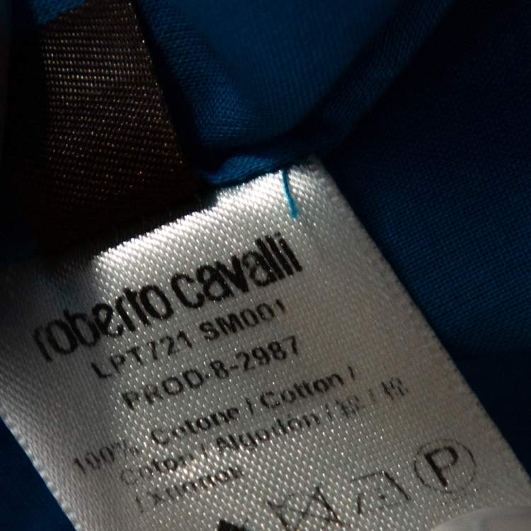 مملوكة مسبقًا Roberto Cavalli Blue Cotton Tiered Sleeve Pintucked Detail Shirt L