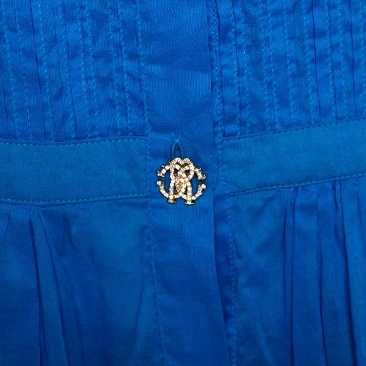 مملوكة مسبقًا Roberto Cavalli Blue Cotton Tiered Sleeve Pintucked Detail Shirt L
