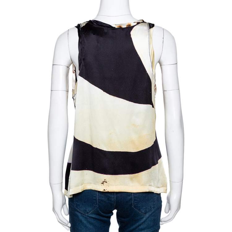 Pre Owned Roberto Cavalli Multicolor Abstract Printed Silk Sleeveless Top M 