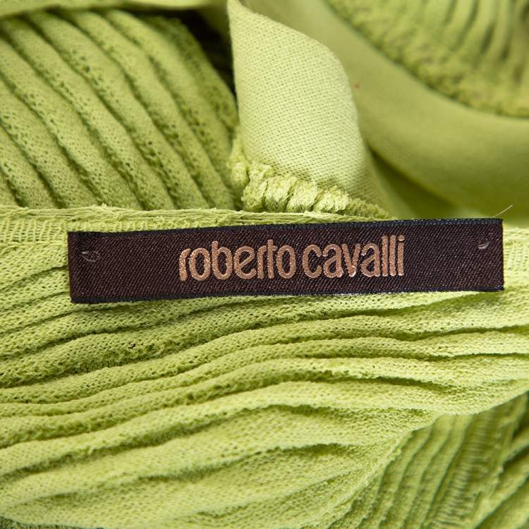 Pre Owned Roberto Cavalli Lime Green Knit Neck Tie Detail Backless Tunic Top M