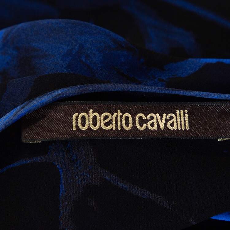 Pre Owned Roberto Cavalli Blue Printed Silk Bead Embellished Kimono Top M