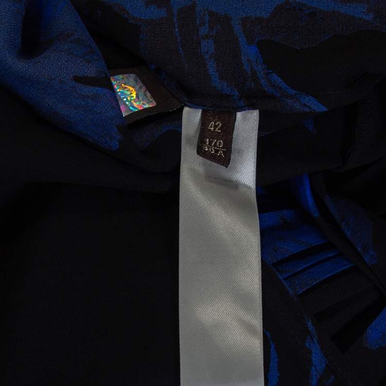 Pre Owned Roberto Cavalli Blue Printed Silk Bead Embellished Kimono Top M
