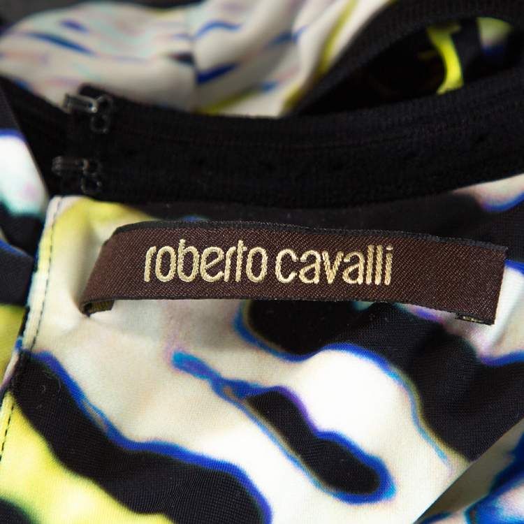 Pre Owned Roberto Cavalli Black Printed Stretch Jersey Sleeveless Top M