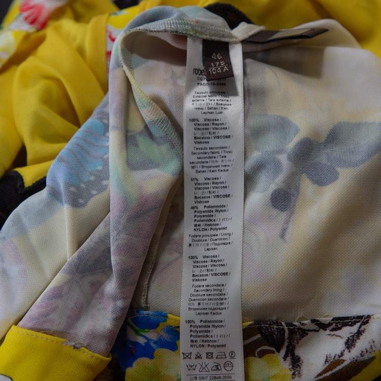 Pre Owned Roberto Cavalli Yellow Wonderland Floral Print Lace Detail Top L