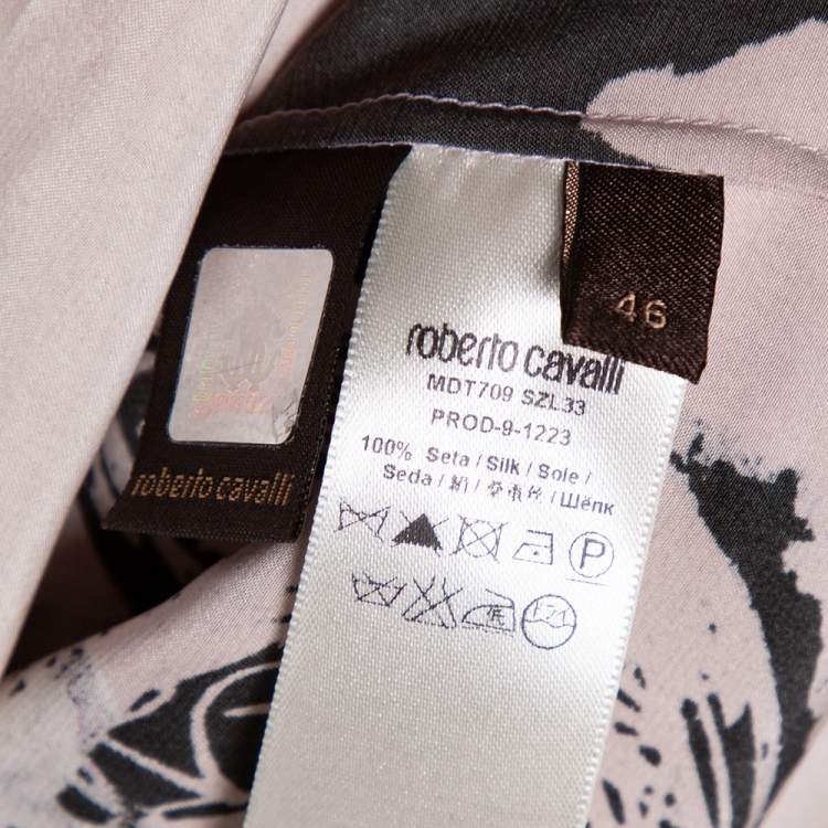 Pre Owned Roberto Cavalli Pale Pink Butterfly Print Silk Long Sleeve Shirt L