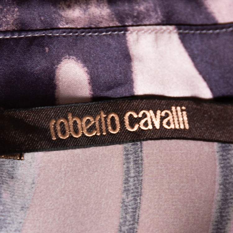 Pre Owned Roberto Cavalli Pale Pink Butterfly Print Silk Long Sleeve Shirt L