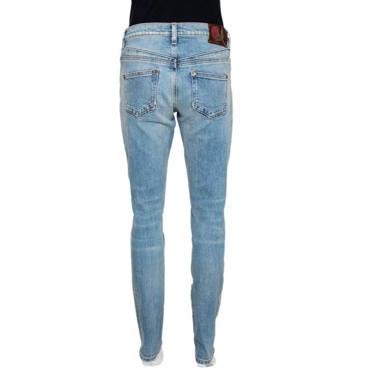Pre Owned Roberto Cavalli Blue Denim Embroidered & Embellished Jeans M