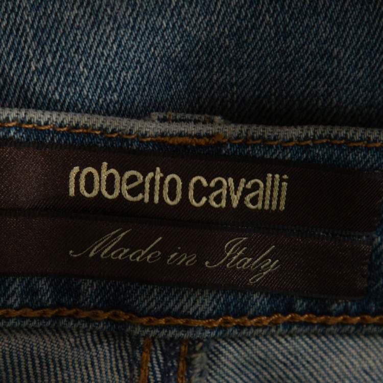 Pre Owned Roberto Cavalli Blue Denim Embroidered & Embellished Jeans M