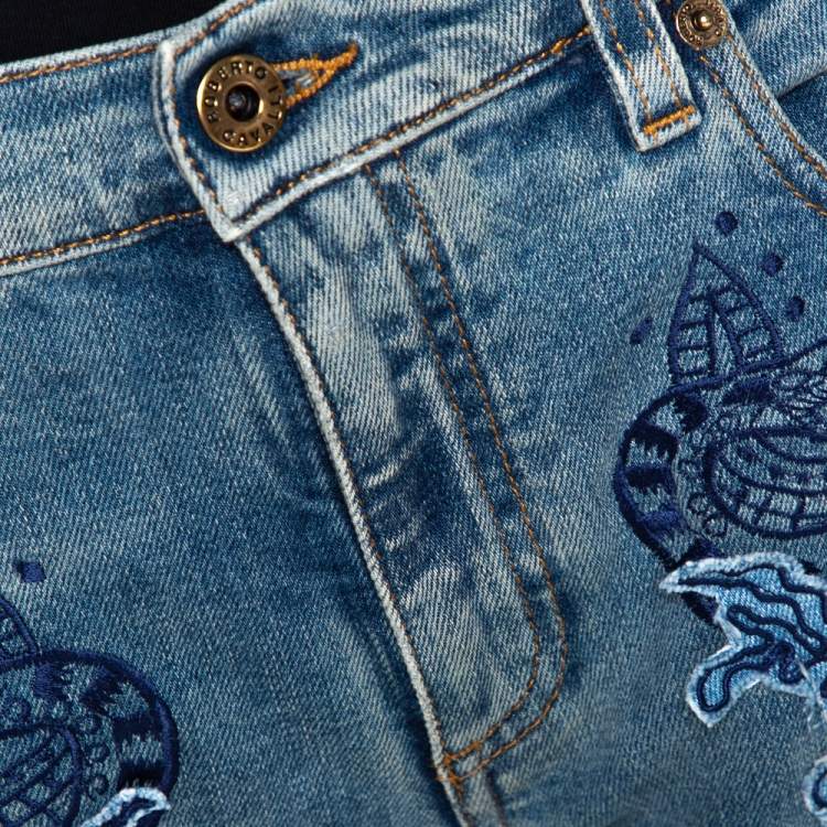 Pre Owned Roberto Cavalli Blue Denim Embroidered & Embellished Jeans M