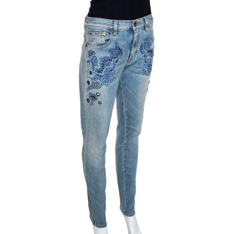 Pre Owned Roberto Cavalli Blue Denim Embroidered & Embellished Jeans M