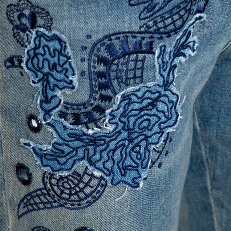 Pre Owned Roberto Cavalli Blue Denim Embroidered & Embellished Jeans M