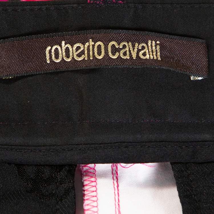 Pre Owned Roberto Cavalli Pink Floral Print Stretch Cotton Pants S